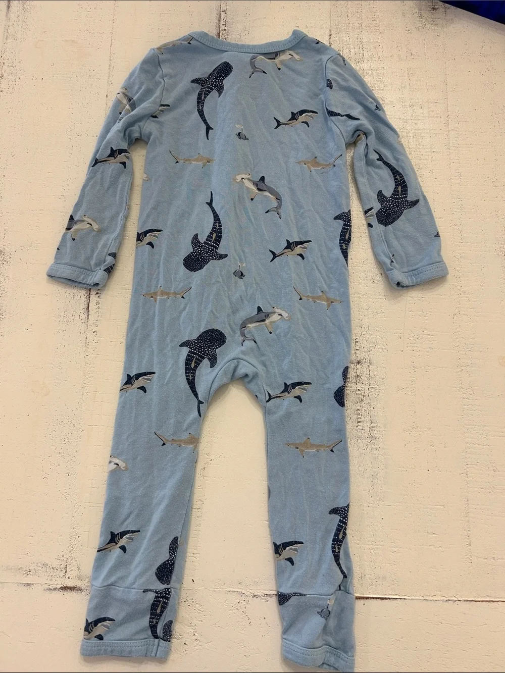 Kyte baby zipper romper in  Blue Shark EUC